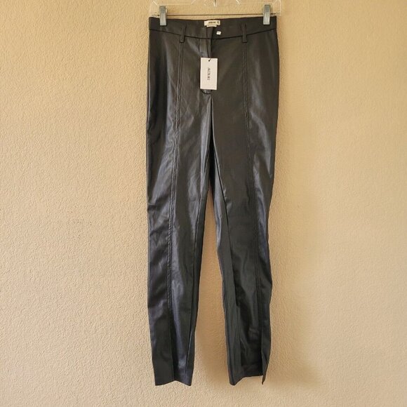 Jason Wu Faux Leather Black High Waist Straight Leg Split Ankle Pants Small New - Picture 2 of 13